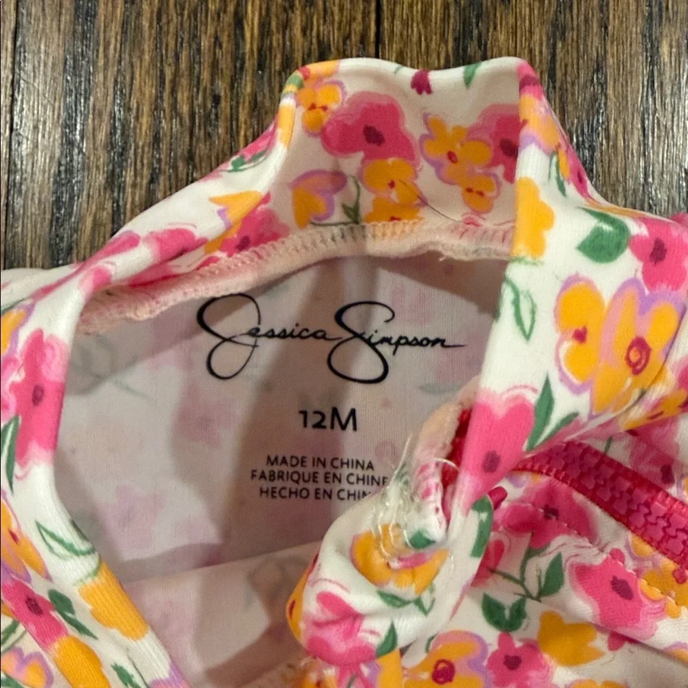 Jessica Simpson Girls Pink and Orange Floral Swimsuit 12 Months